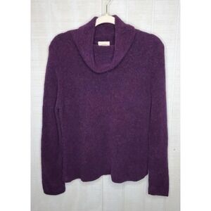 Vtg Laura Ashley Sz Large Pullover Wool Fuzzy Soft Purple Cowl Neck Sweater